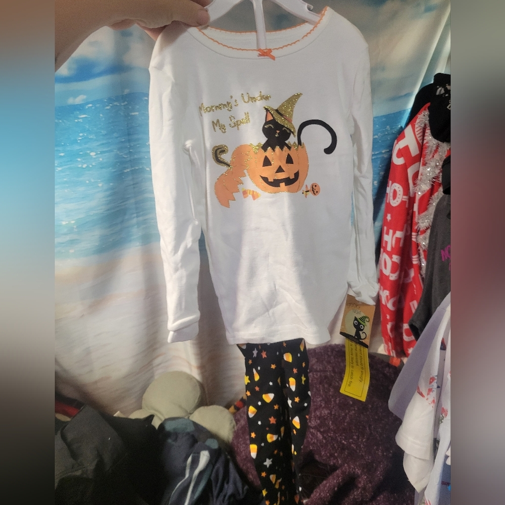 Spooky Night NWT Kitty Pumpkin Halloween Candy Corn Pajamas Toddlers 3T